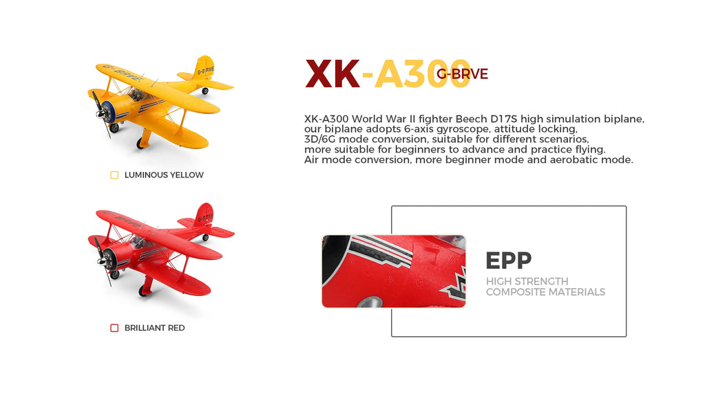 WLtoys XK A300 Beech-D17S RC Plane 4CH Brushless Motor Double Wings Remote Control Airplane 3D6G Aircraft Toys for Kids Adults