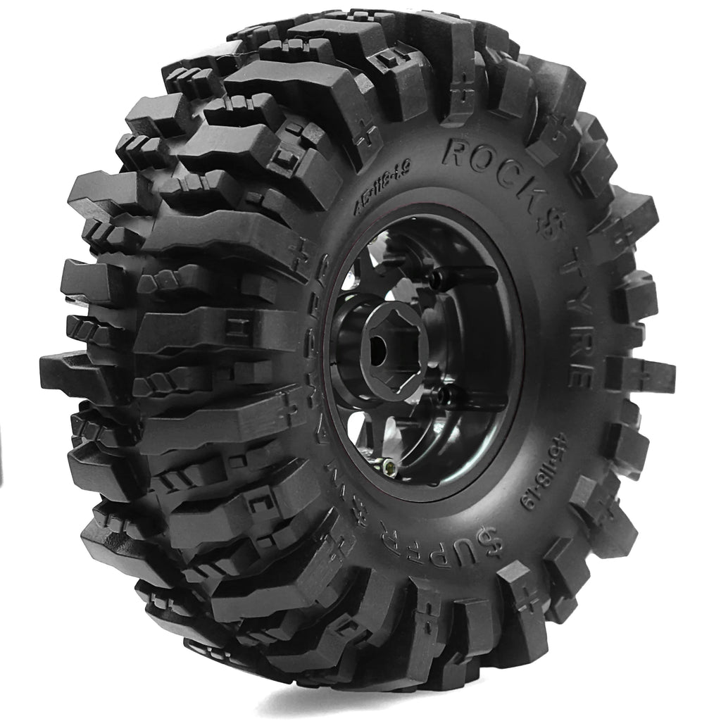 4-PCS 1.9 Beadlock Wheels and Tires OD 4.65'' for 1/10 Crawler Traxxas TRX4 Axial SCX10 II III Redcat Gen8 Gen7 12mm Hex