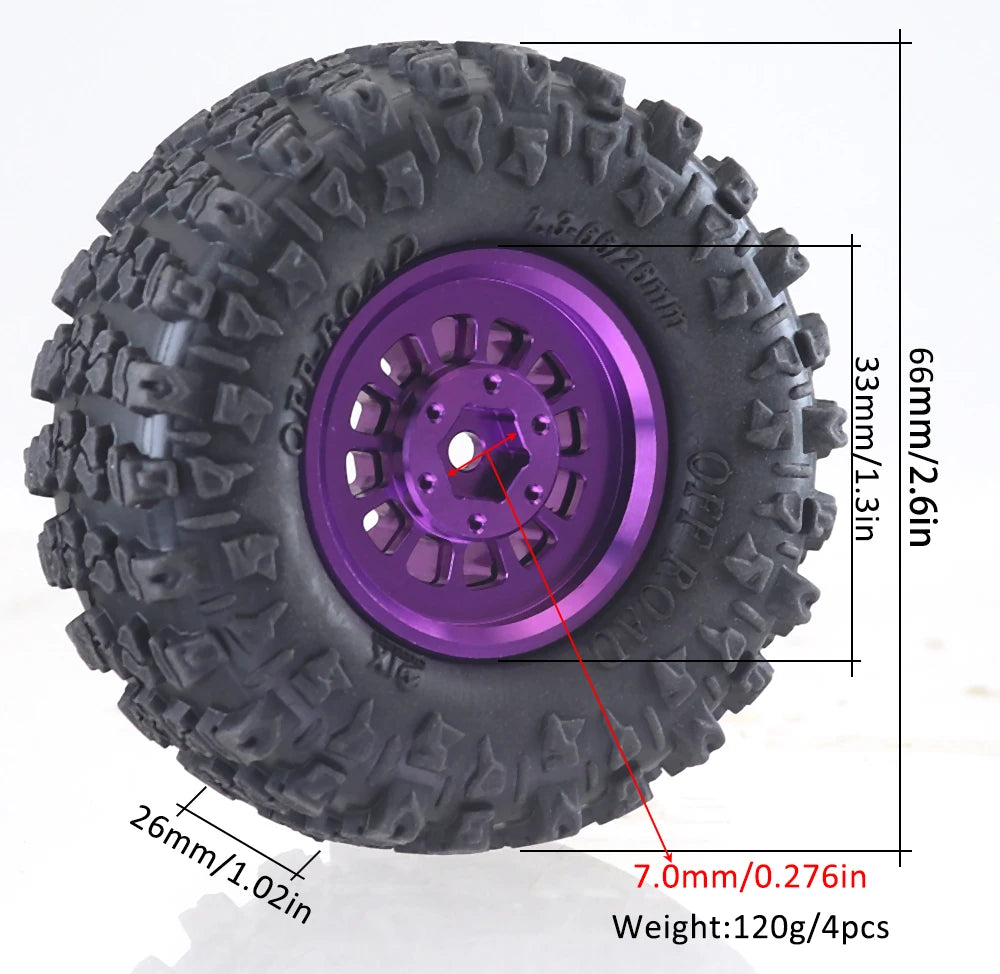 Ajrc Aluminum Alloy 1.3 Inch Beadlock Wheel Rim Tire For 1/24 Fms24 Axial Scx24 1/18 Traxxas Trx4m Trx4-m Rc Crawler Car Tire