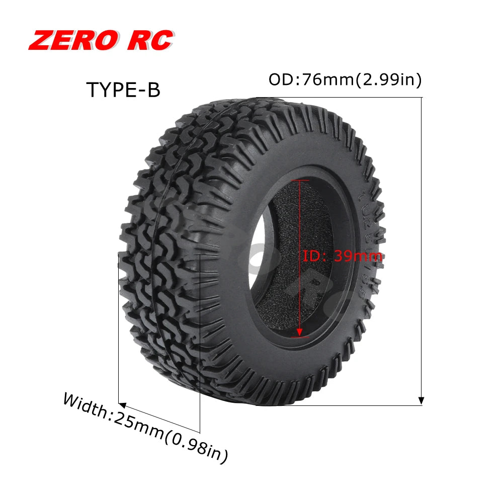 RC Crawler Car Soft 1.55" Off Road Mud Tires 76*27mm 95*35mm Foam Insert For D90 TF2 Tamiya CC02 LC70 MST JIMNY Blocks WHEEL