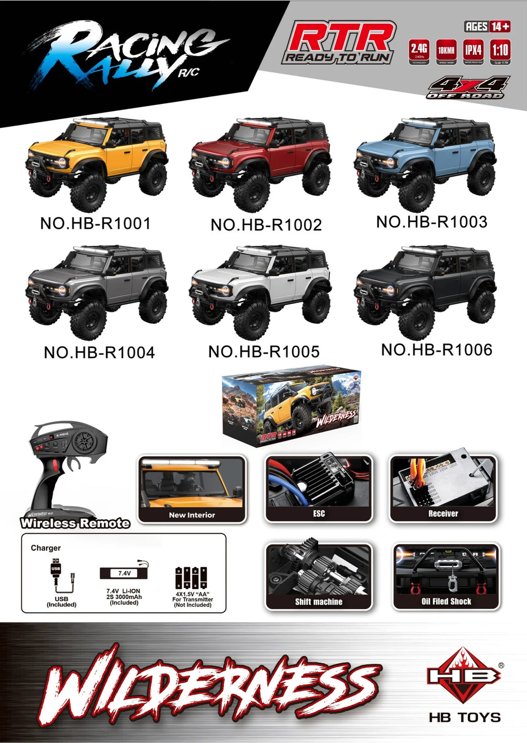 NEW Upgrades 2025 HB R001 Bronco with electric winch 1/10 4WD Remote Control Off-road Vehicle Electric Model RC Climbing