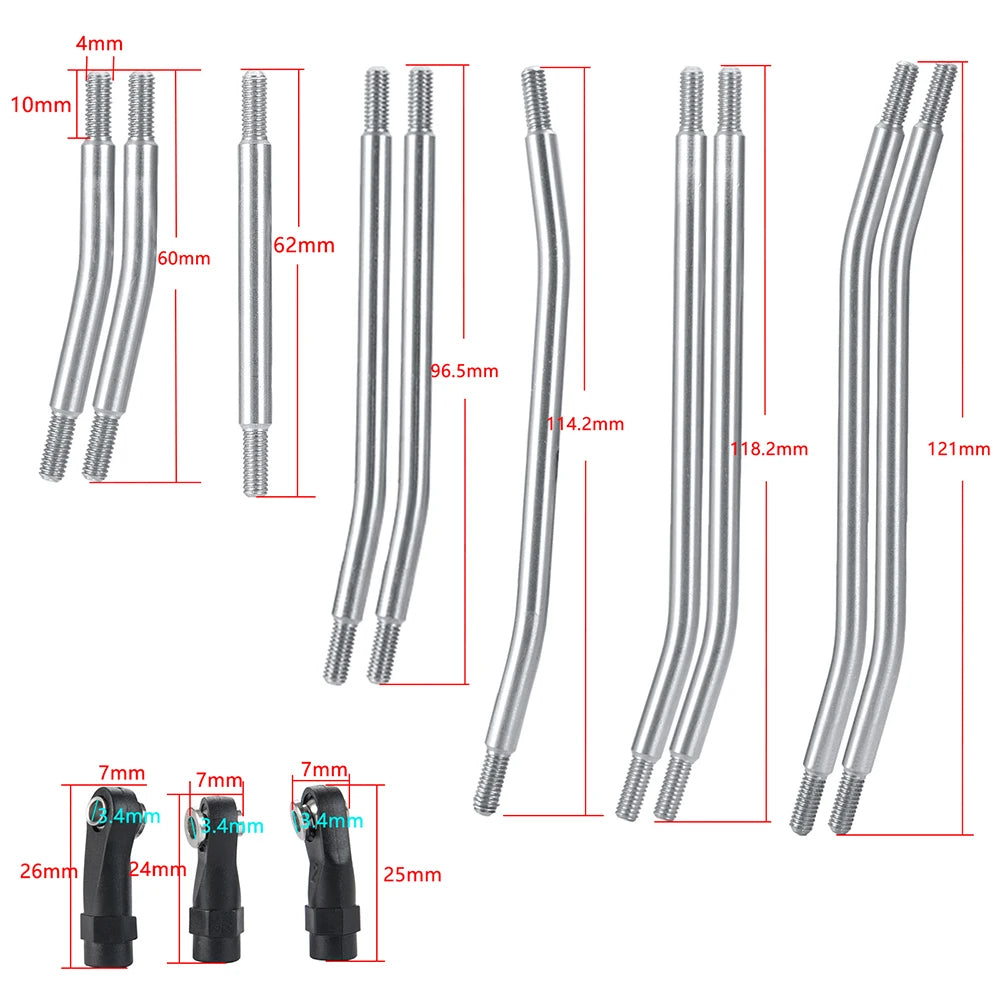YEAHRUN Metal Links Suspension Linkage with Plastic Rod End for Axial SCX10 II Wraith TRX4 1/10 RC Crawler Car Parts