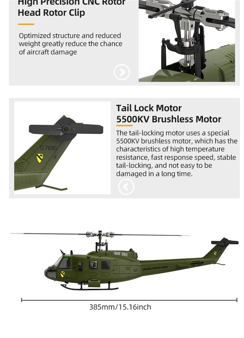 Eachine E190 PRO UH-1 6-Channel RC Helicopter Brushless Motor GPS Hold Altitude Scale Military Green Sealed Box
