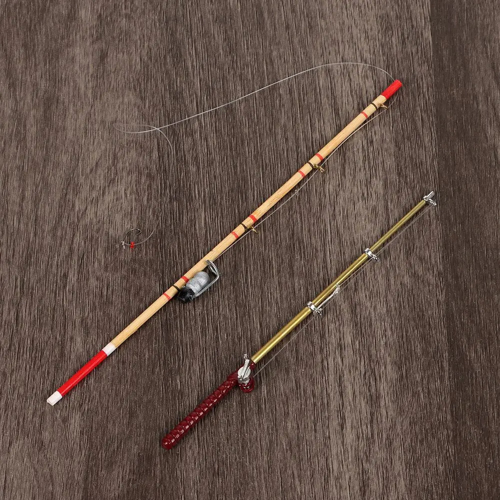 1:12 Miniature Fishing Rod Fish Pole Trammel Net Dollhouse Decoration Doll Accessories Scene Model Micro Landscape Fairy Garden