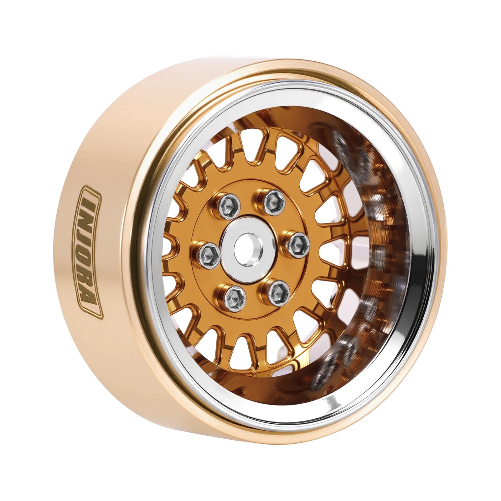 INJORA ModuWheel 1.3" Brass & Aluminum Beadlock Wheels, Negative Offset, for 1/18 1/24 RC Crawlers