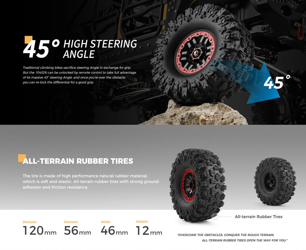 WLtoys 104026 1/10 Professional RC Car Off Road 4x4 2.4G 4WD Remote Control Cars 45 Minutes Working Time Climbing Car Adult Toy