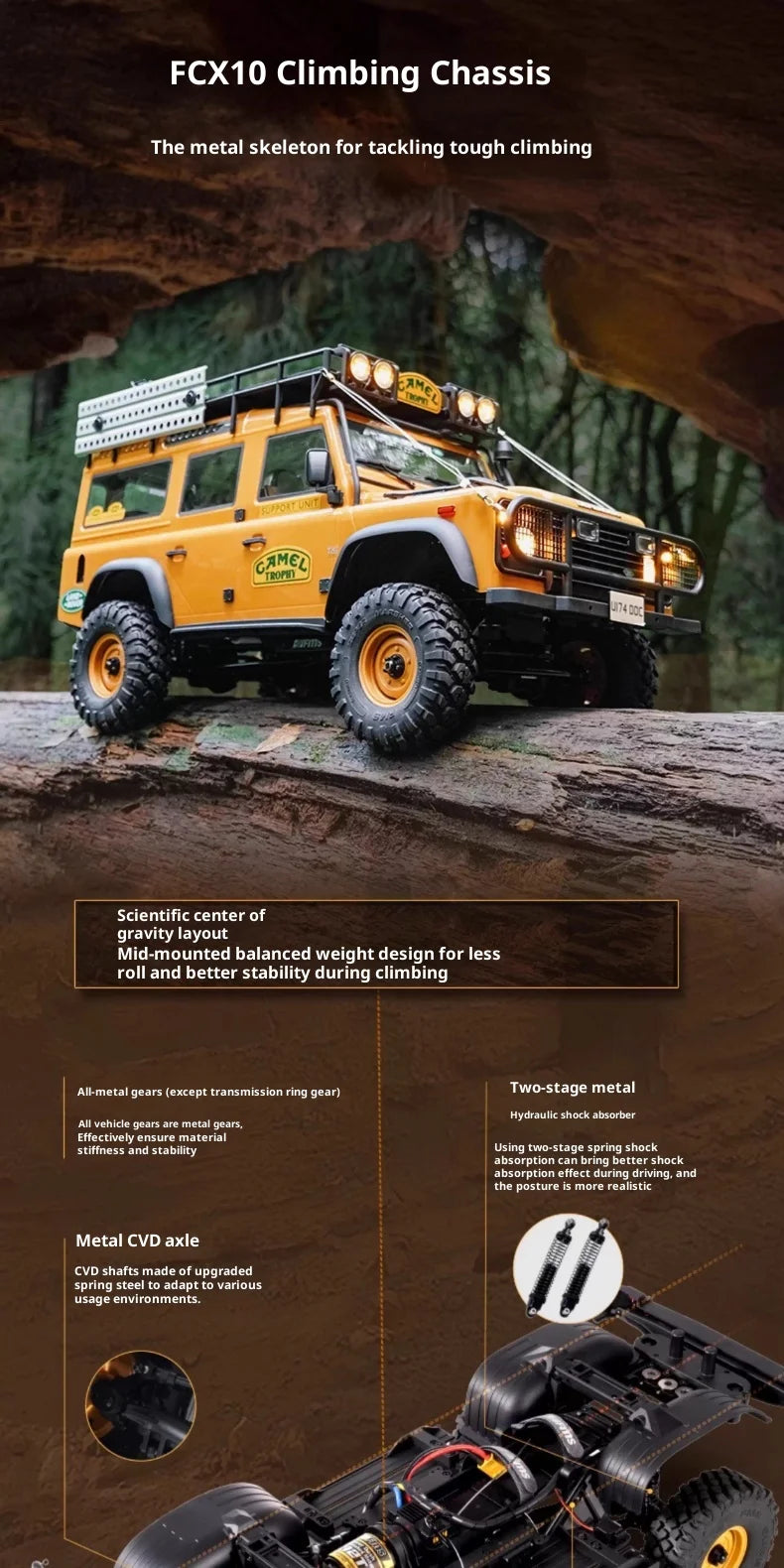 FMS 1/10 FCX10 Camel Cup 4WD RC Car Simulation Electric brushed Two speed Remote Control Climbing Off Road Vehicle Model Gift