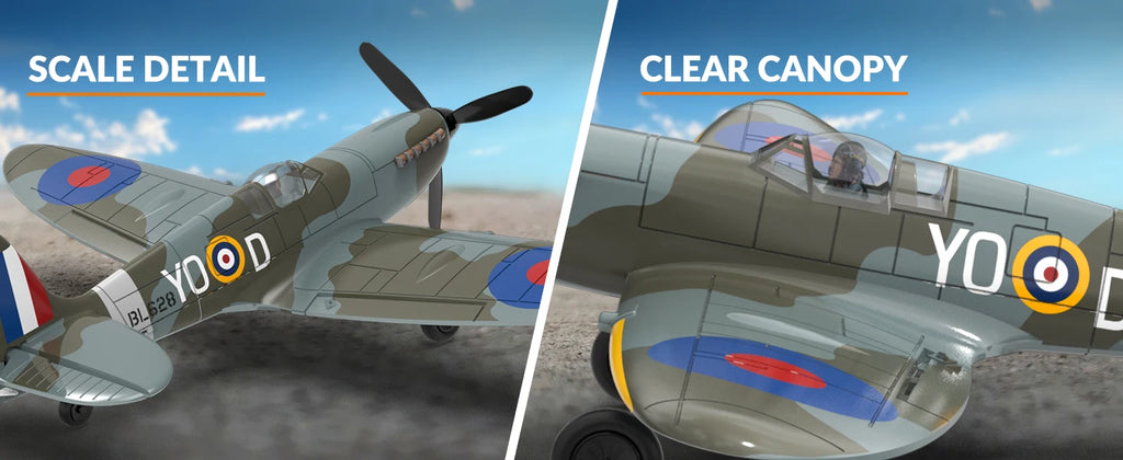 Volantex New Spitfire RC Plane EPP 400mm Wingspan RC Fighter One Key Aerobatic 2.4G 4CH RTF Warbird Plane
