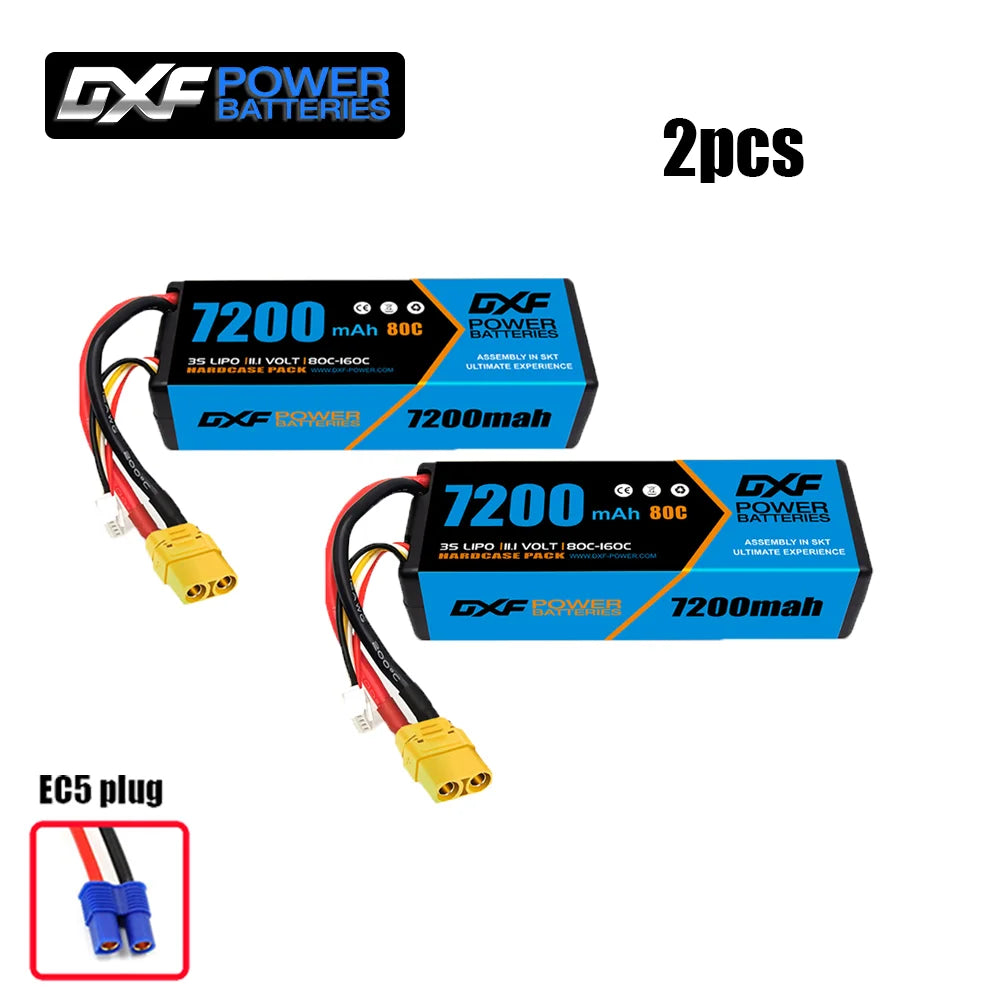 2PCS DXF battery 3S Lipo 11.1V 11.4V 5200mah 6200mah 7200mah 8000mah 9200mah 6750mah 80C 100C 130C with EC5 XT90 T for RC Car