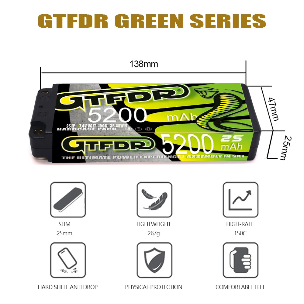 GTFDR 7.6V 7.4V 2S 5MM SHORTY HV 5200MAH 7200MAH 7000MAH 6300MAH 8400MAH 8500MAH 9400MAH 120C 150C 140C  Battery Rc Lipo 1/10