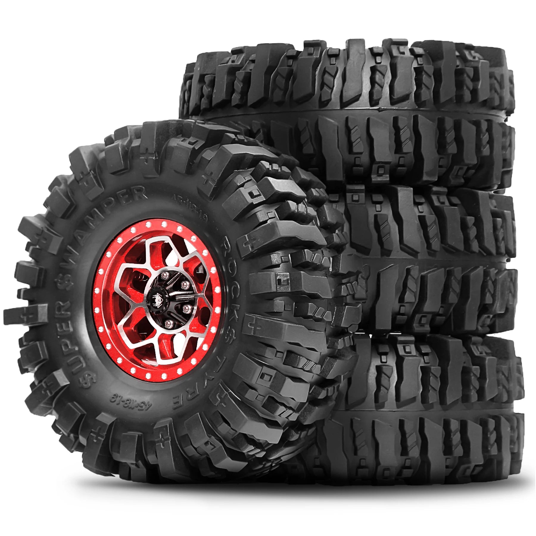 4-PCS 1.9 Beadlock Wheels and Tires OD 4.65'' for 1/10 Crawler Traxxas TRX4 Axial SCX10 II III Redcat Gen8 Gen7 12mm Hex