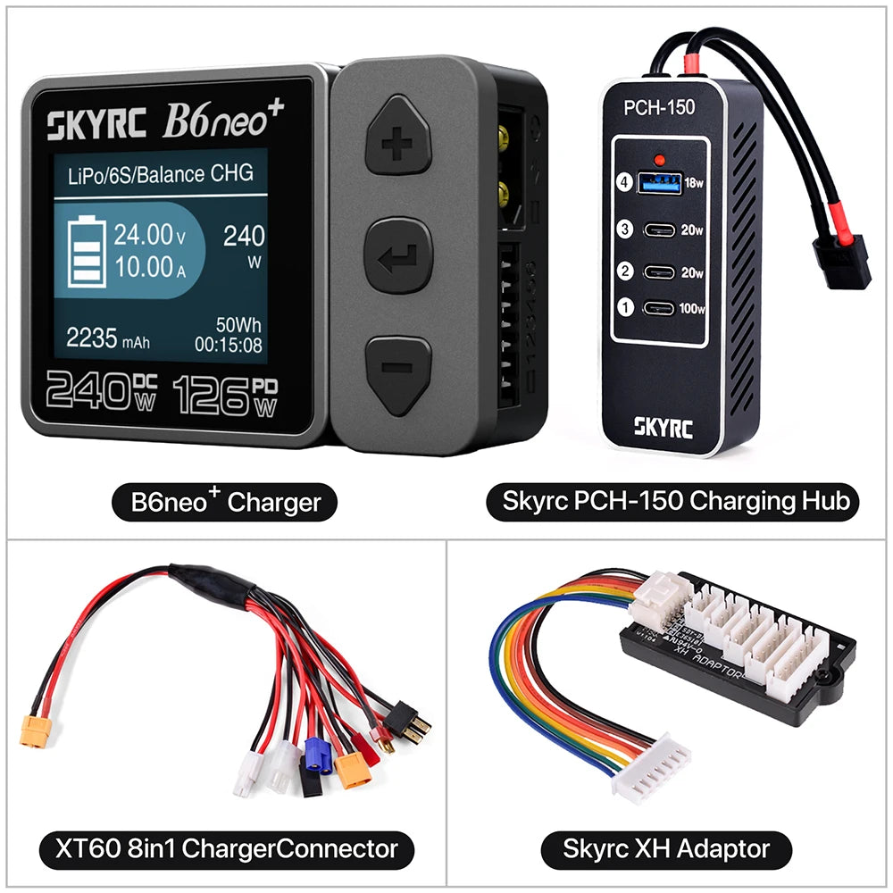 SKYRC B6neo+ Smart Charger High Power DC240W PD126W Multilanguage Balance Charger 600mA XT60/Type-C /PSA100 Power Adapter