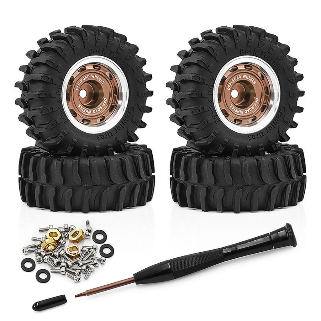0.7 RC Crawler Tires OD 1.57'' 1/30 Soft Rubber All Terrain Tyres Beadlock Wheels Rims for 1:30 1/32 Rock Mud Car Axial SCX30