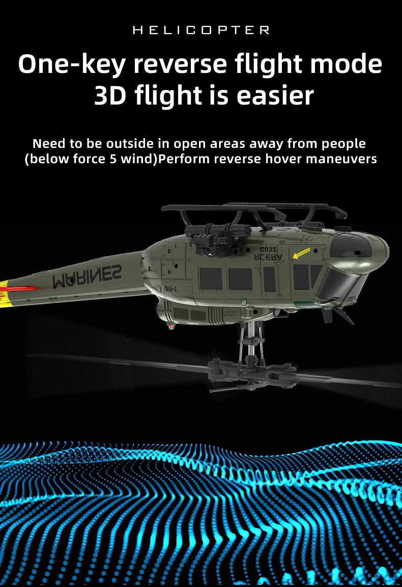 RC ERA C032 UH1 Huey Weathered Marine 6ch RC Helicopter with Optical Flow TOF Auto Stabilized Remote Control Hobby Toys for Boy