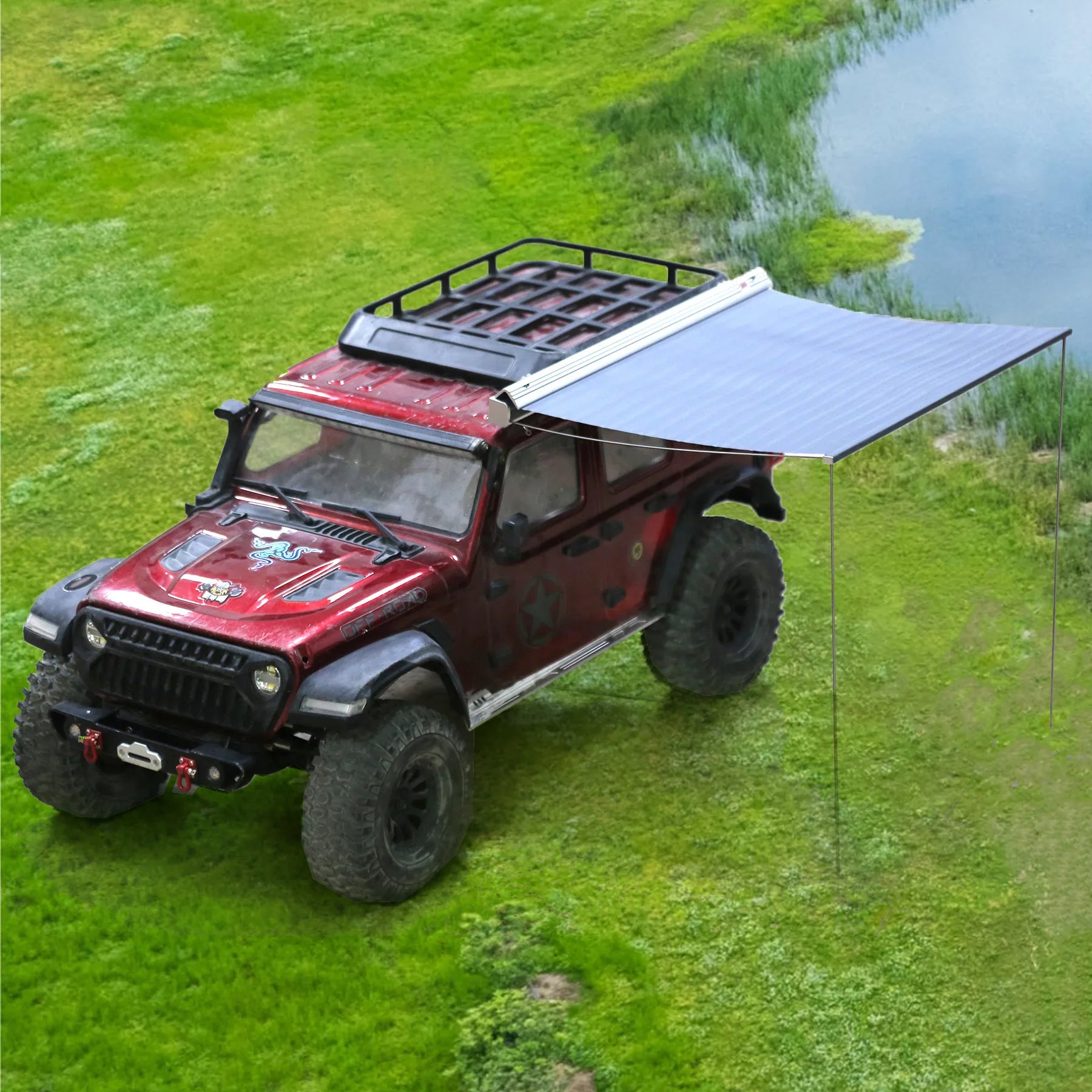 RC Crawler Roof Tent for LeiLuo MK07 Croboll 1/7 1/8 Scalerc Traxxas TRX4 Axial SCX10 Metal Side Awning Silver Black