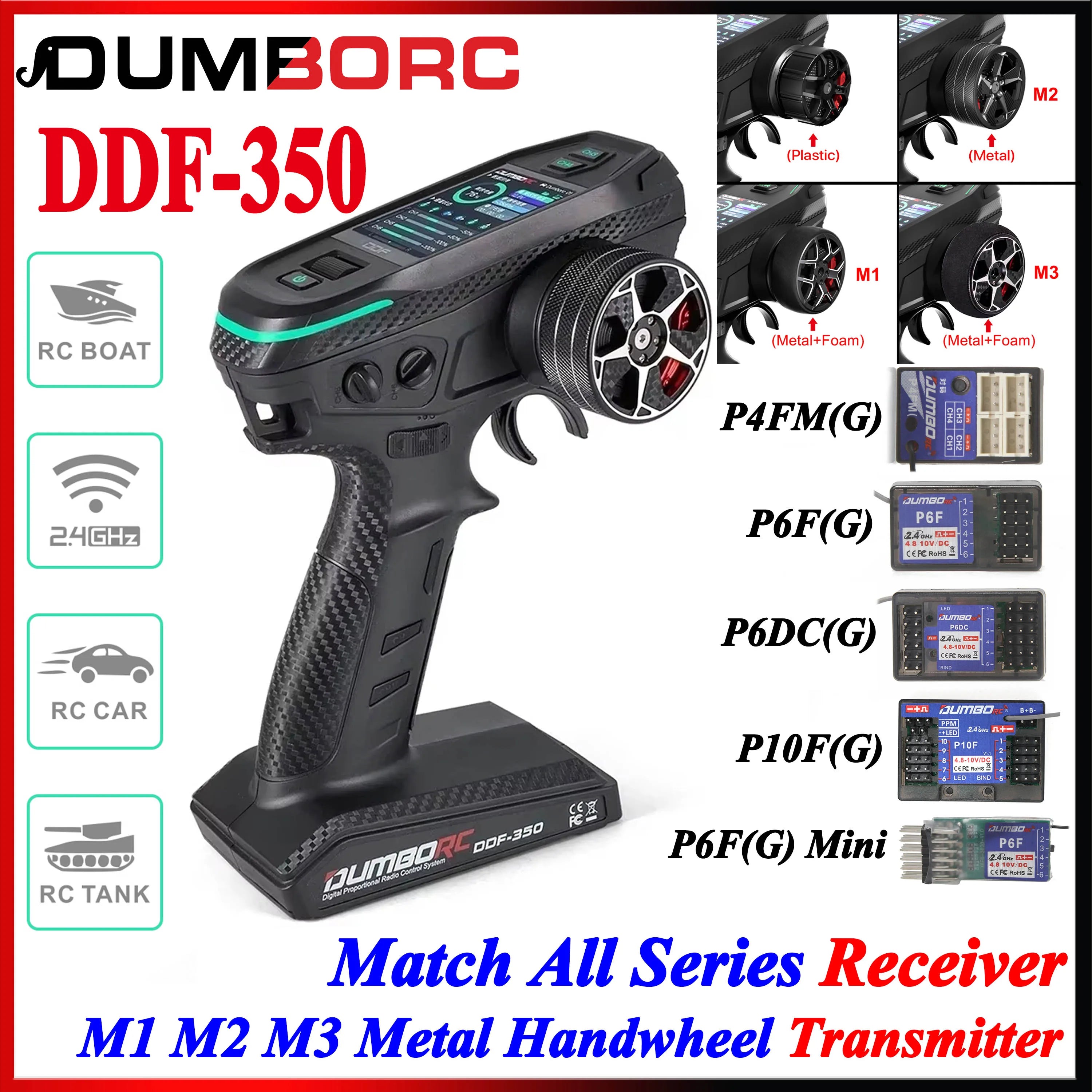 DUMBORC DDF-350 10CH 10 Channel Transmitter P6F P6DCG Gyro Receiver Metal Handwheel Remote Controller for RC Car Plane Boat