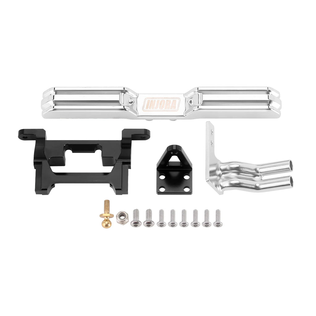 INJORA CNC Aluminum Front Rear Bumper with Dual Exhaust for 1/18 RC Crawler TRX4M High Trail F150 Upgrade (4M-95)