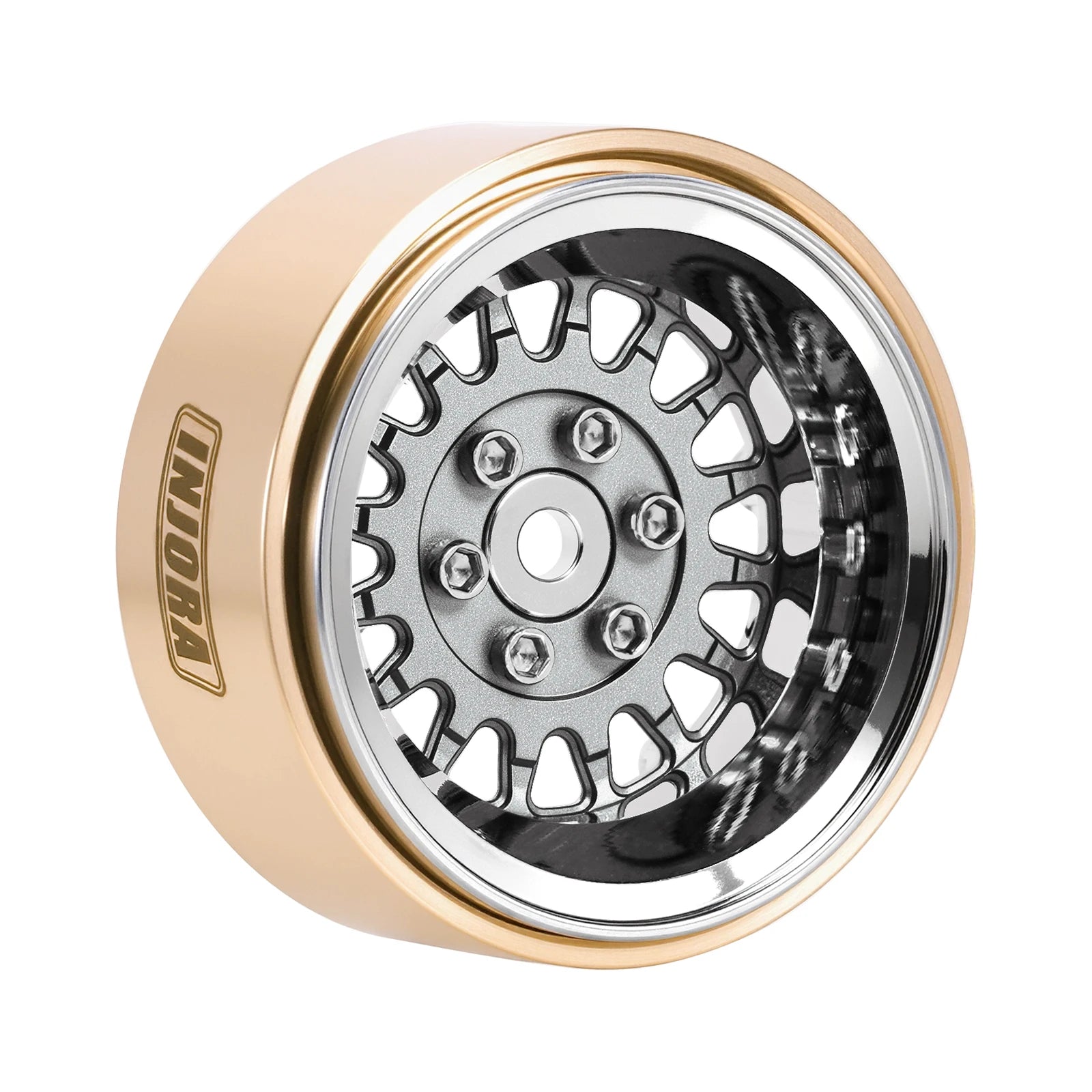 INJORA ModuWheel 1.3" Brass & Aluminum Beadlock Wheels, Negative Offset, for 1/18 1/24 RC Crawlers