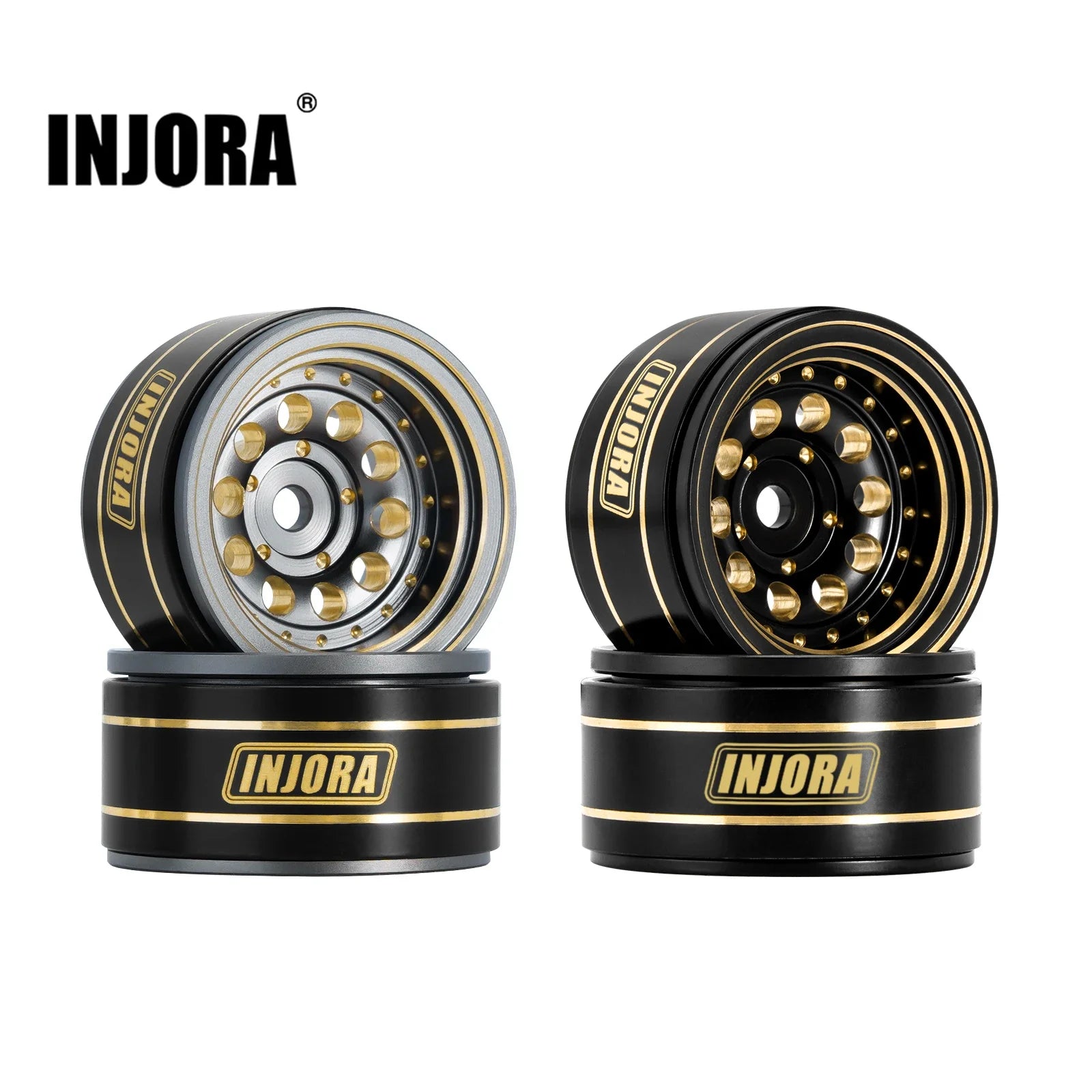 INJORA 39g Black Coating Brass 1.0" Beadlock Wheel Rims for 1/24 1/18 RC Crawler Car Axial SCX24 AX24 TRX4M FCX24 (W1008)