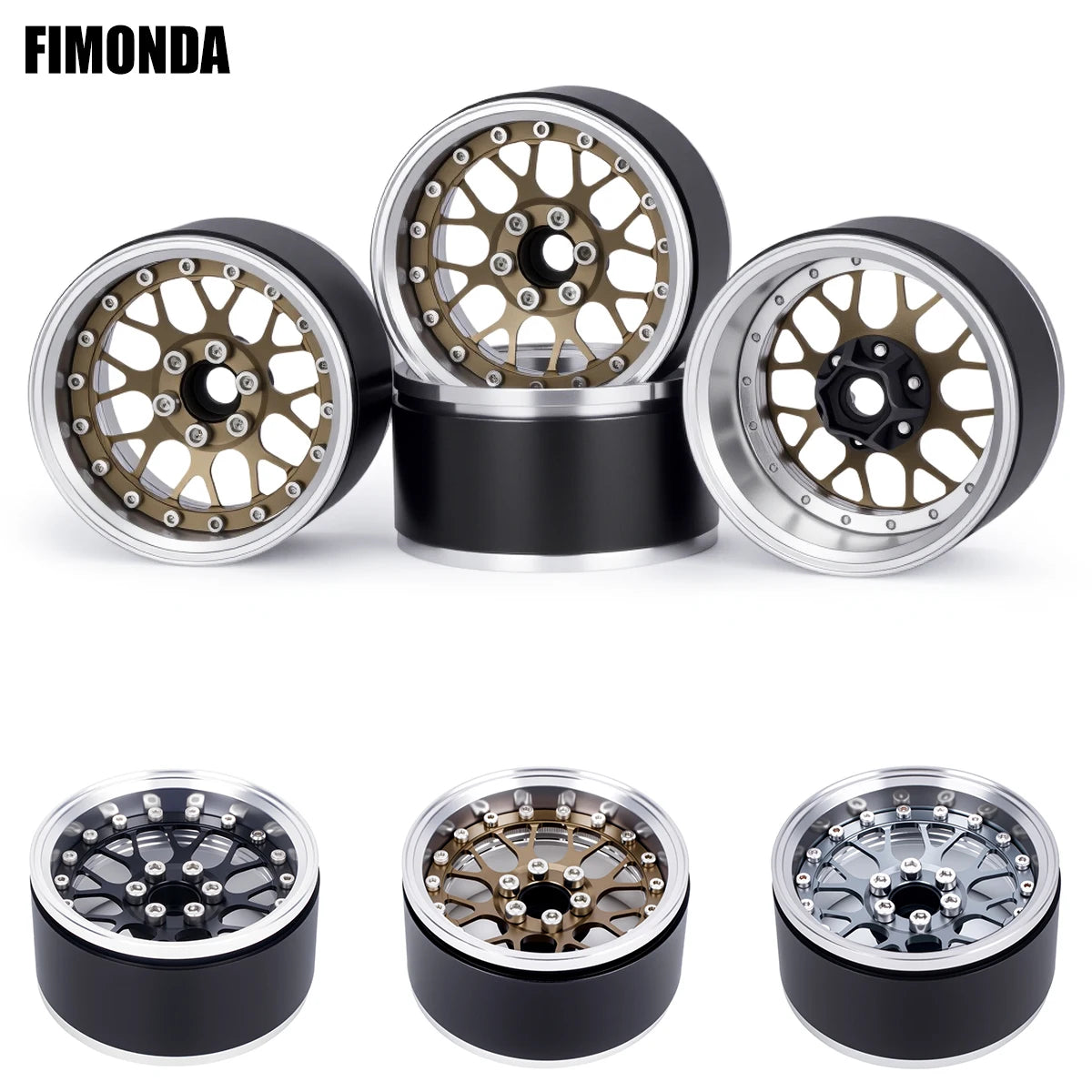 4Pcs Aluminum Alloy 2.2" Beadlock Wheels, Universal Fit for 1/10 RC Crawler Car Axial SCX10 II III & Traxxas TRX4