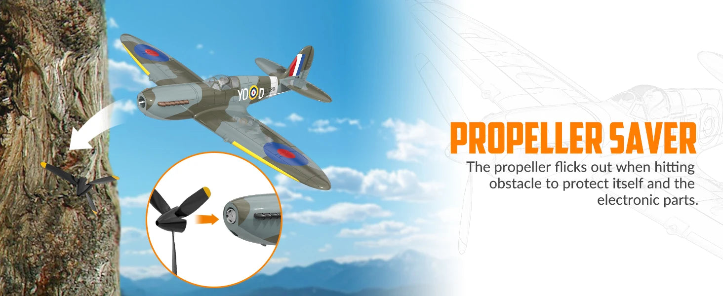 Volantex New Spitfire RC Plane EPP 400mm Wingspan RC Fighter One Key Aerobatic 2.4G 4CH RTF Warbird Plane