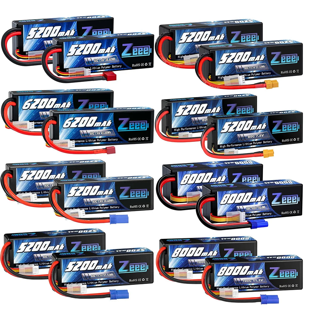 Zeee Lipo Battery 2S 3S 4S with T EC3 EC5 Connector Hardcase for RC Car Tank Boats Helicopter FPV Drones RC Model Hobby Parts