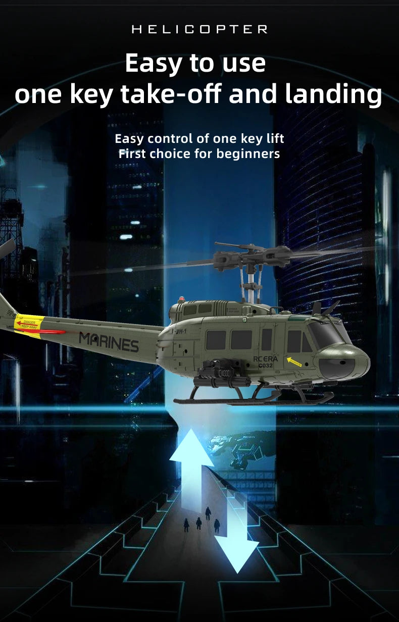 C032 UH-1 brushless RTF RC Helicopter 6-axis Gyroscope One Click 3D Flip Optical flow positioning UH1 helicopter model Hobby Toy
