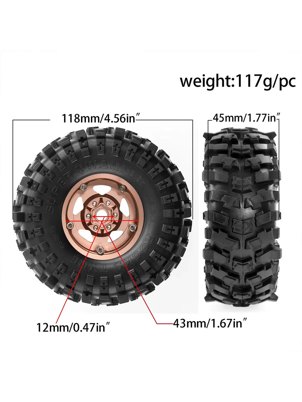 1.9in Beadlock Wheels 1.9 Crawler Tires Rims Black TRX6 Wheel Classic AXI03007 Bead Lock 12mm Hex TRX4 1.10 SCX10 ll1/10 Rim D90