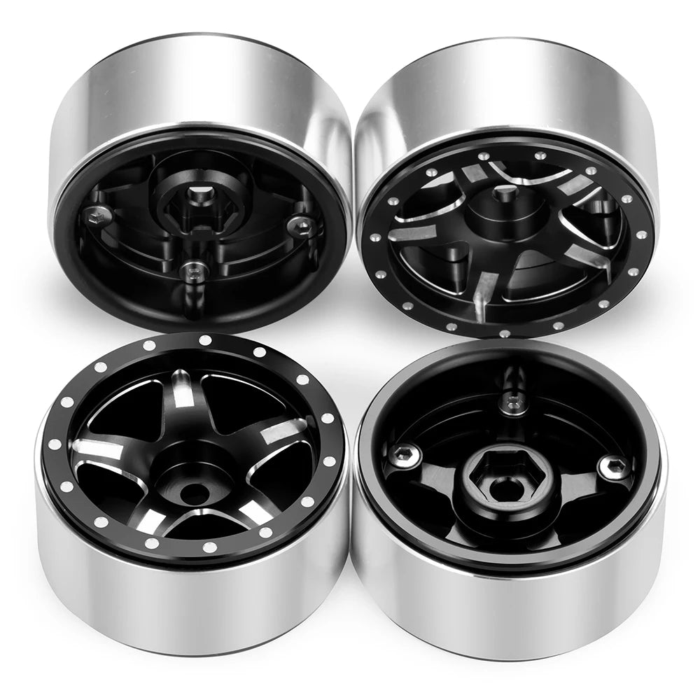 AXSPEED 4PCS CNC Aluminium 1.3inch Beadlock Wheel Rim Wheel Hub for TRX4M Axial SCX24 FMS FCX24 1/18 1/24 RC Crawler Car