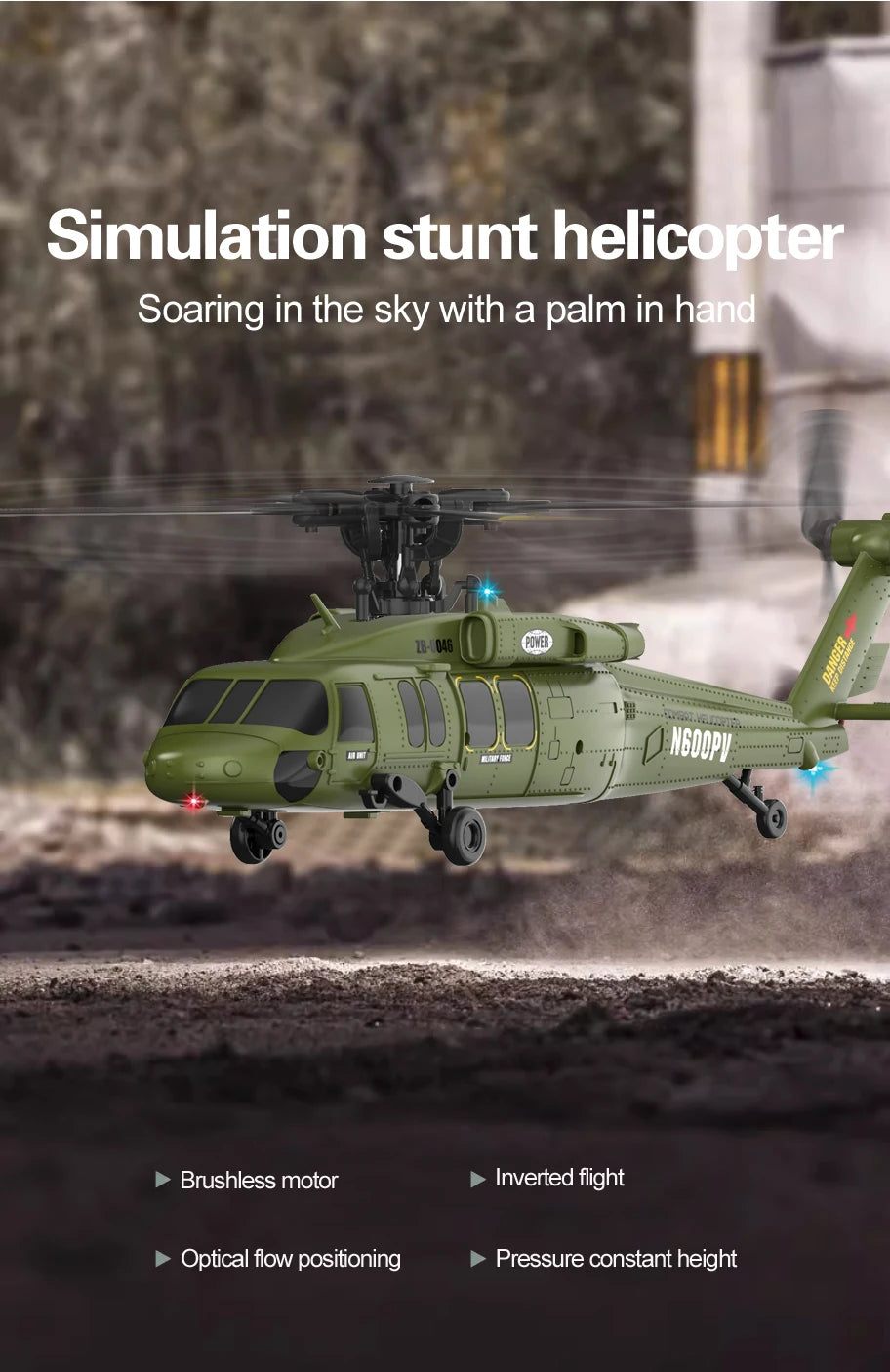 K200 UH-60 Simulation Black-Hawkk 6CH RC Helicopter 2.4G Aerobatic Remote Control  Altitude Hold & Optical Flow Positioning RTF