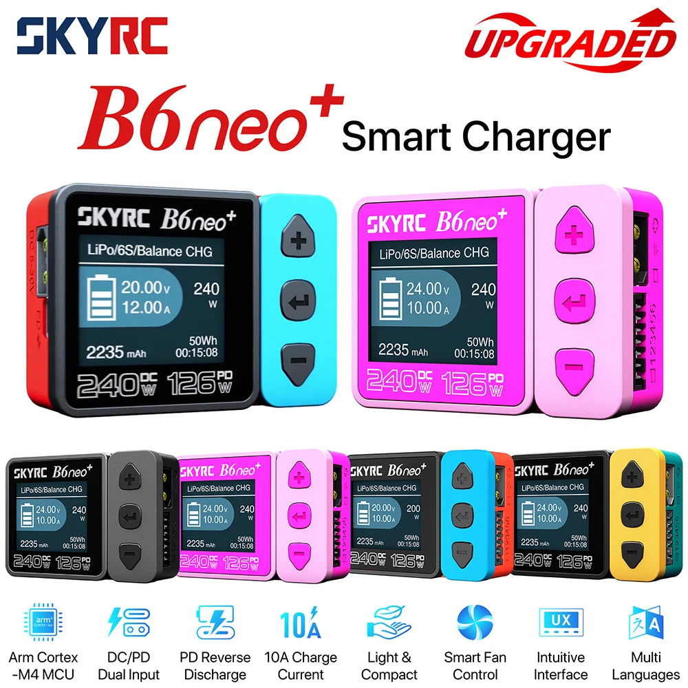 SKYRC B6neo+ Smart Charger High Power DC240W PD126W Multilanguage Balance Charger 600mA XT60/Type-C /PSA100 Power Adapter