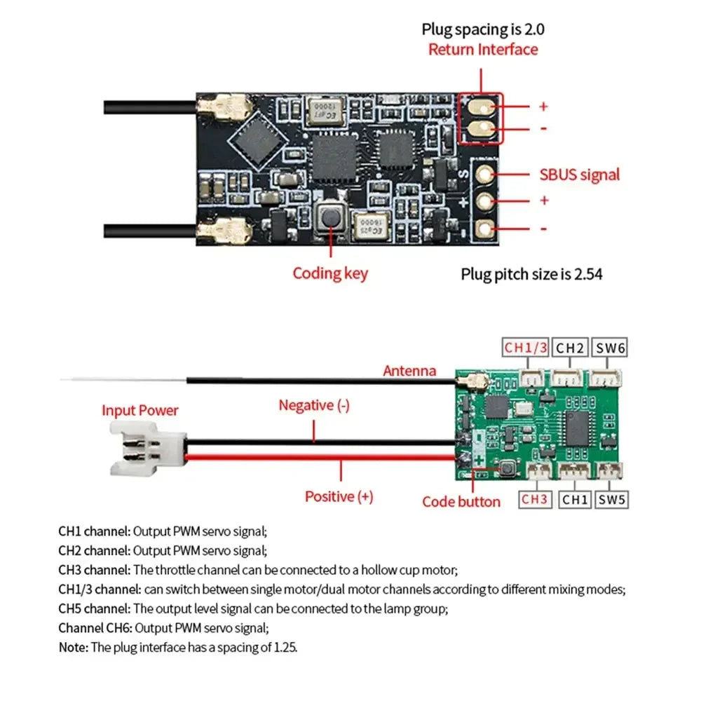 HOTRC 2.4Ghz F-04A F-06A F-08A F-01A F-04AT F-06AT F-08AT F-01AT with Gyro Light 4/6/8Ch Receiver for Hotrc Transmitter RC Parts