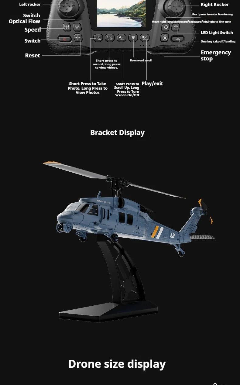 4DRC L2 Apache Military Remote Control Helicopter 6 Axis Gyro Single Rotor 8K Aerial Optical Flow With Screen Remote Boys Gift