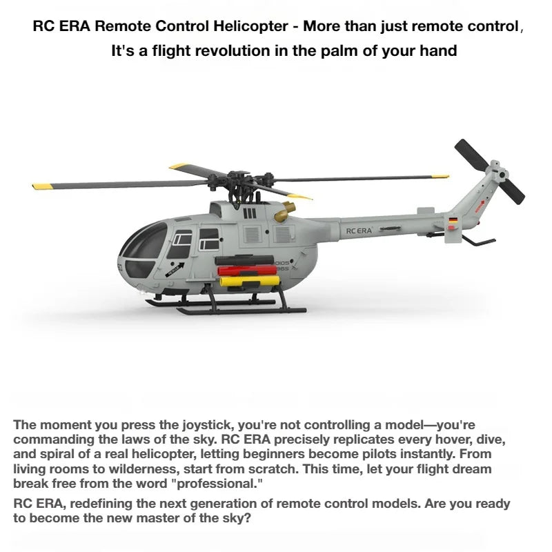 RC ERA C186S Remote Control Helicopter Six-Pass Simulation Brushless Flight Model BO105 Optical Flow Positioning Boy Toy Gift