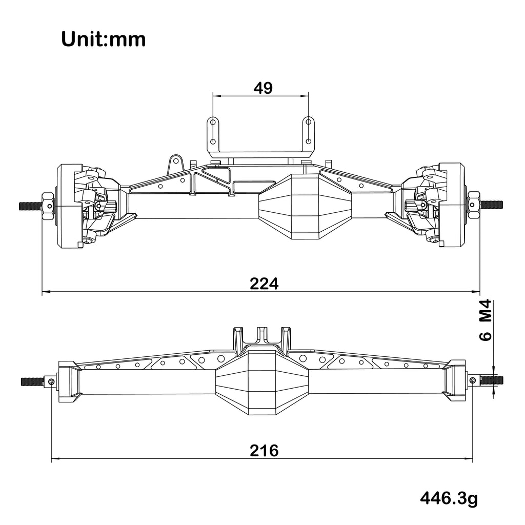 MEUS RACING 1/10 Nylon ISO Stright Axles with Front Axle Counterweight for Axial Capra II SCX10 II and Other DIY 1/10 RC Crawler