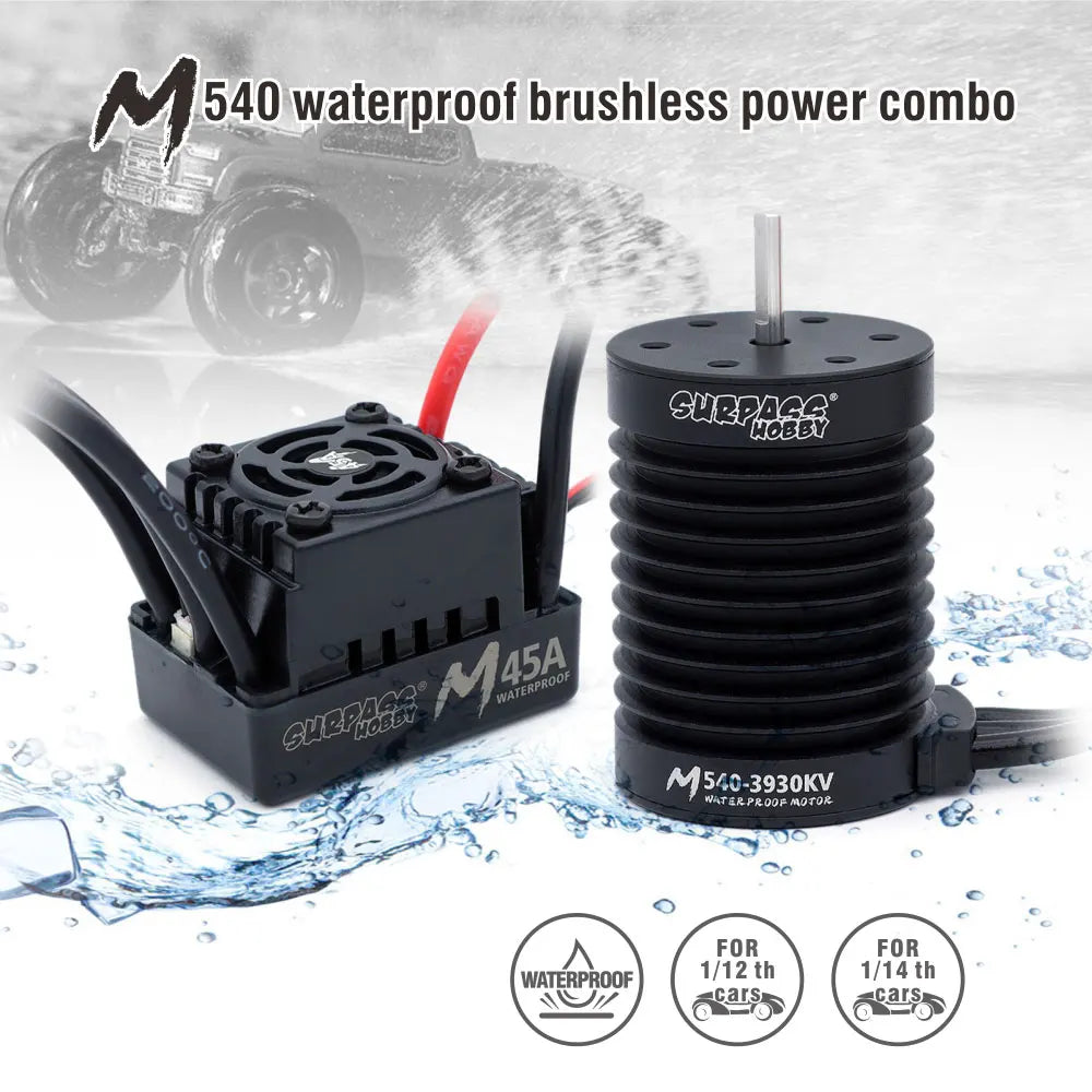 SURPASS HOBBY M540 M3650 M3660 Combo Waterproof Brushless Motor 3500/4200KV w/M45A/60A ESC for 1/10 1/12 RC Car Traxxas Off-Road