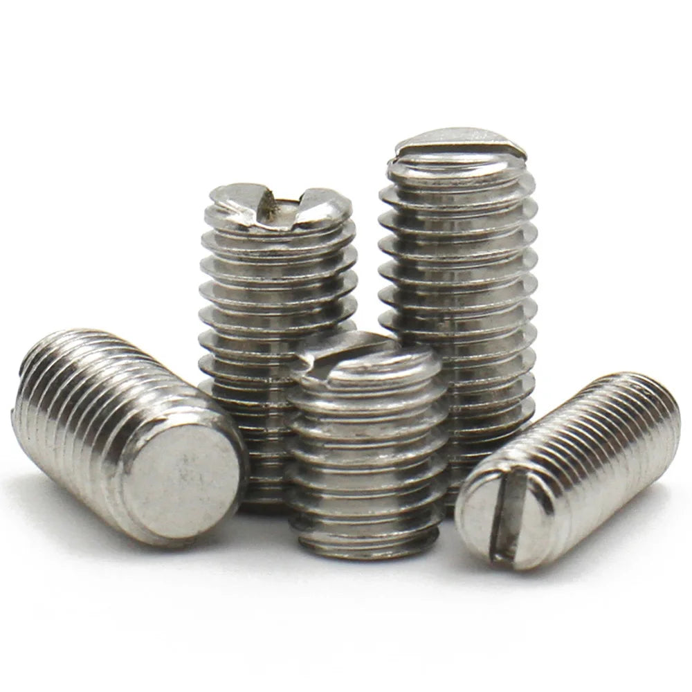 10pcs M1.6 M2 M2.5 M3 M4 M5 M6 M8 304 Stainless Steel Slotted Flat End Set Screw Headless Machine Thread Grub Screws DIN551