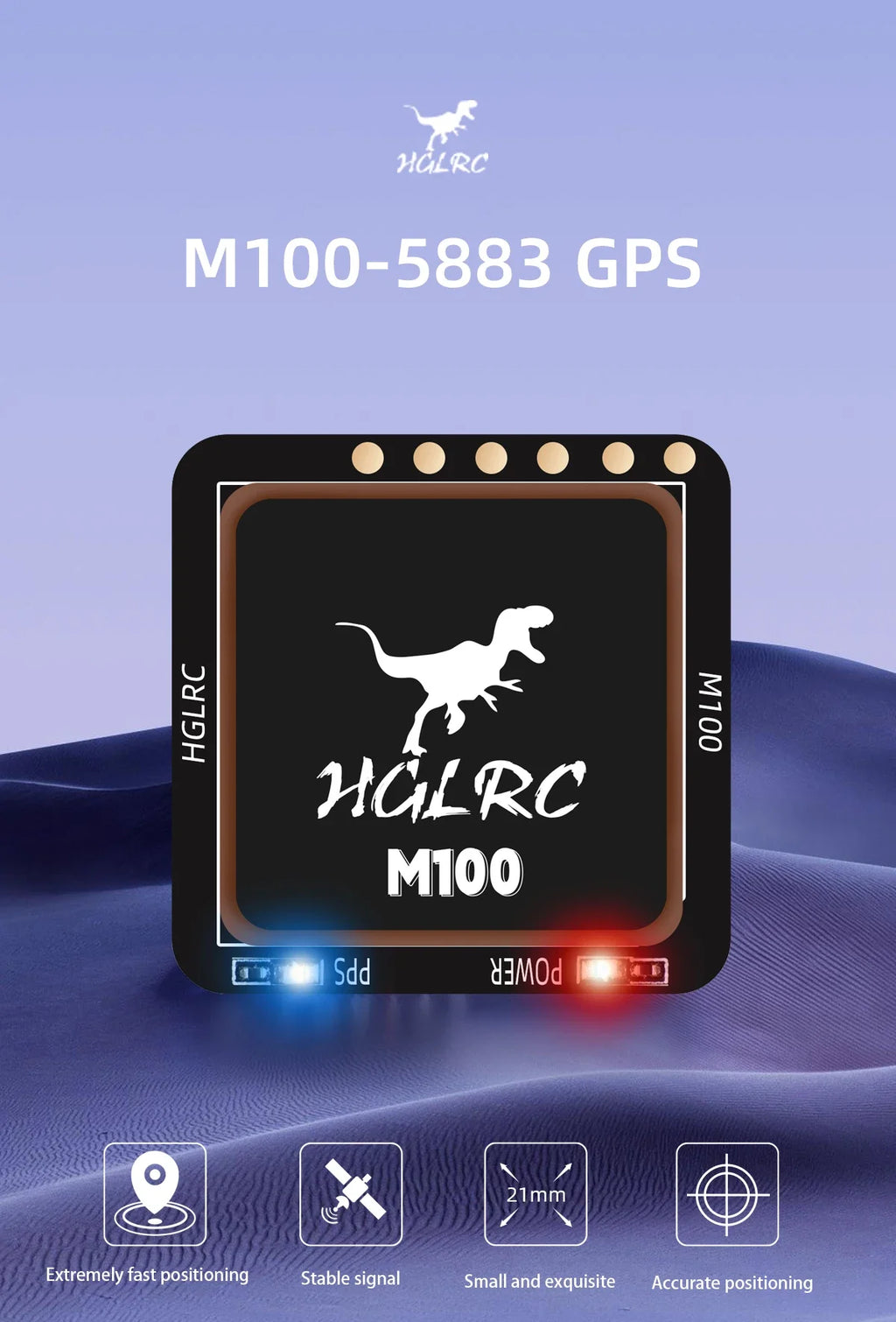 HGLRC M100-5883 M10 GPS Module with Compass Ceramic Antenna On-board LED Indicators 21x21mm for RC Airplane FPV Long Range