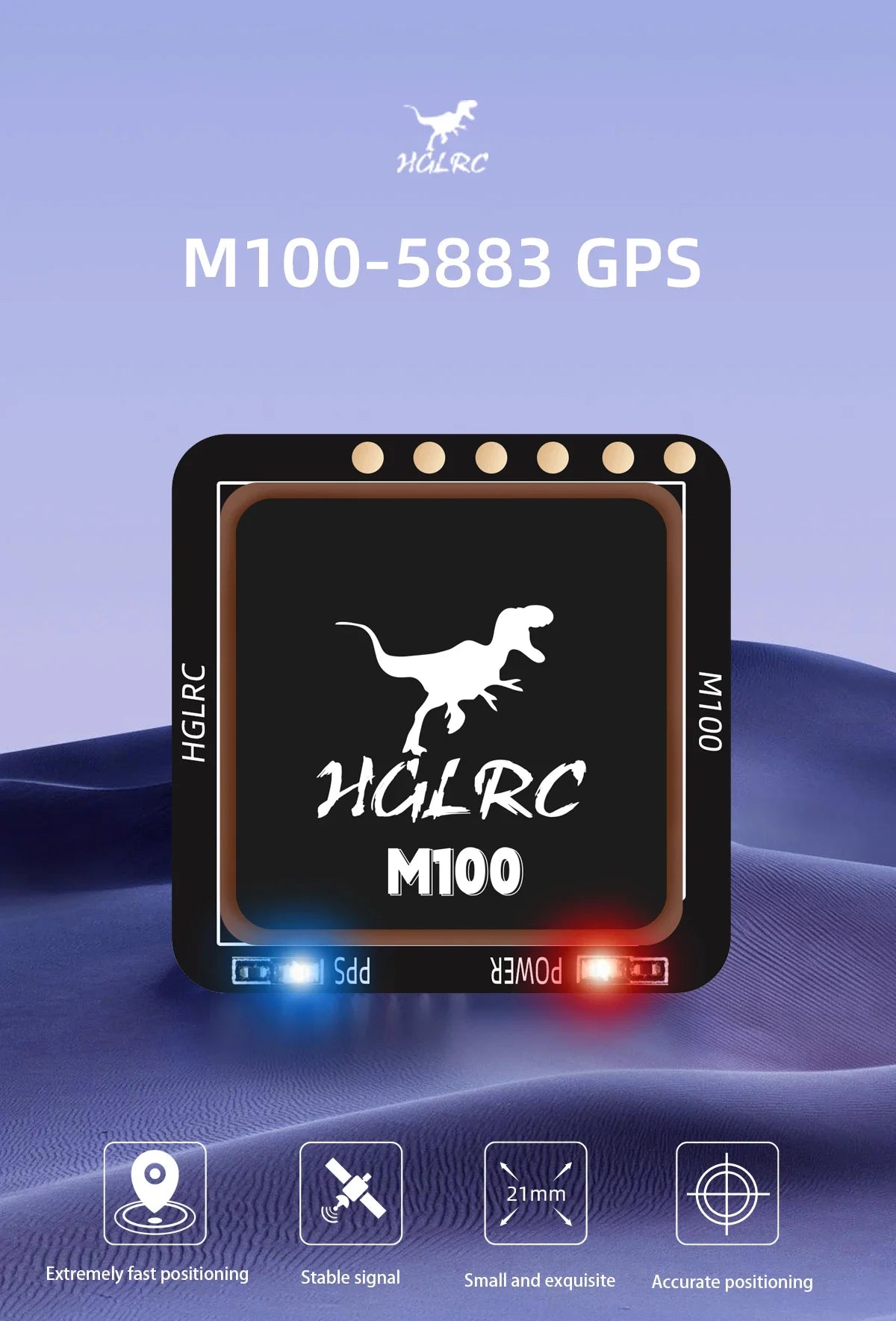 HGLRC M100-5883 M10 GPS Module with Compass Ceramic Antenna On-board LED Indicators 21x21mm for RC Airplane FPV Long Range