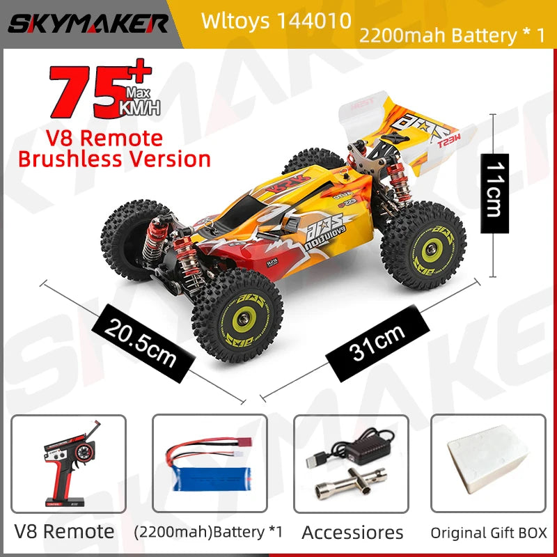 WLtoys 144010 V8 RC Car Brushless 1:14 75Km/H High Speed Metal 4WD Drive Off-Road 2.4G Transmitter 1/14 RC Racing Car  VS 144010