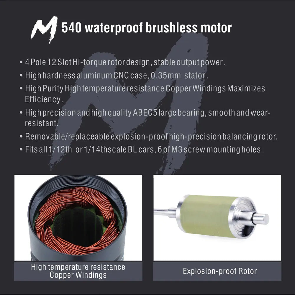 SURPASS HOBBY M540 M3650 M3660 Combo Waterproof Brushless Motor 3500/4200KV w/M45A/60A ESC for 1/10 1/12 RC Car Traxxas Off-Road