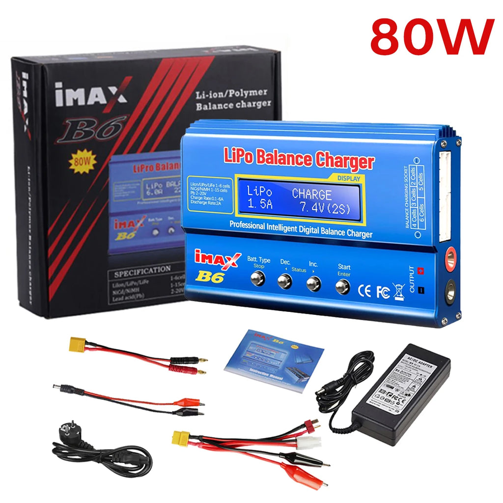 IMAX B6 80W Multi-function Charger For Lipo Li-ion LiFe NiMh Ni-Cd PB Battery RC Balance Discharger 15V 6A Adapter Optional