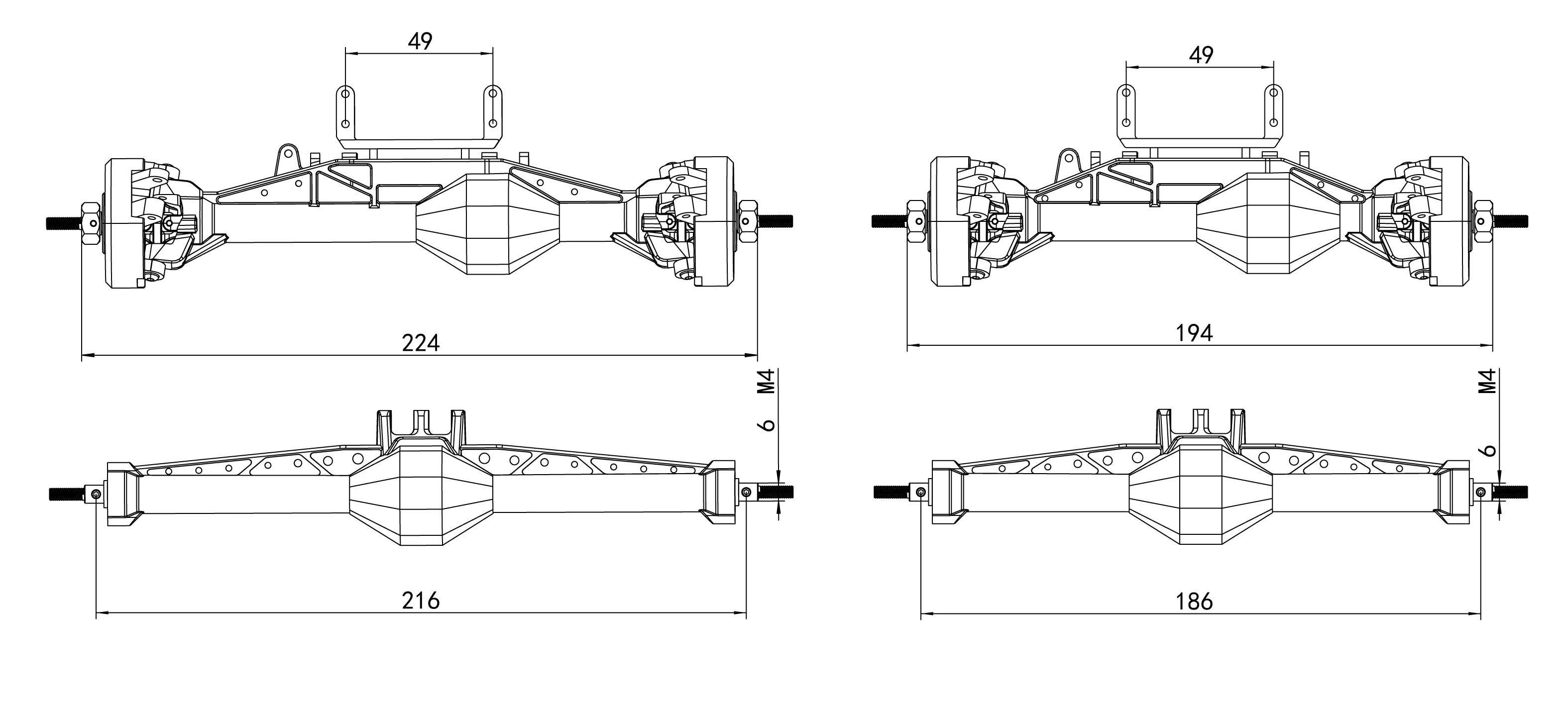 MEUS RACING 1/10 Nylon ISO Stright Axles with Front Axle Counterweight for Axial Capra II SCX10 II and Other DIY 1/10 RC Crawler