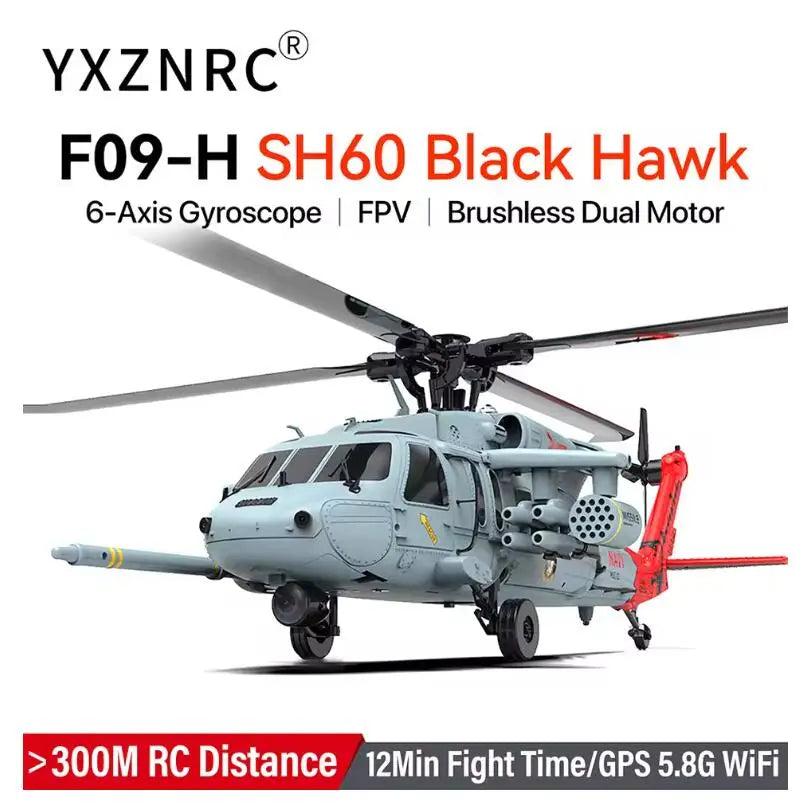 YXZNRC F09-H RC Helicopter 1:47 SH60 2.4G 6-Axis Gyroscope 8CH GPS Optical Flow Positioning 5.8G FPV Brushless Flybarless RTR