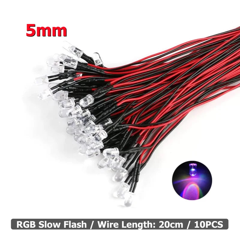 10Pcs 3mm 5mm LED Light 3V-12V Red Green Blue White Multicolor Pilot lamp For RC Crawler Car Traxxas TRX4 Axial Toy Parts
