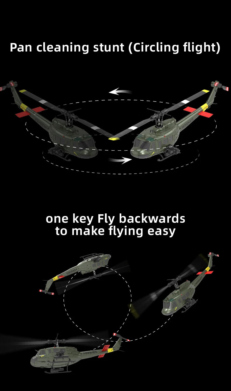 C032 UH-1 brushless RTF RC Helicopter 6-axis Gyroscope One Click 3D Flip Optical flow positioning UH1 helicopter model Hobby Toy
