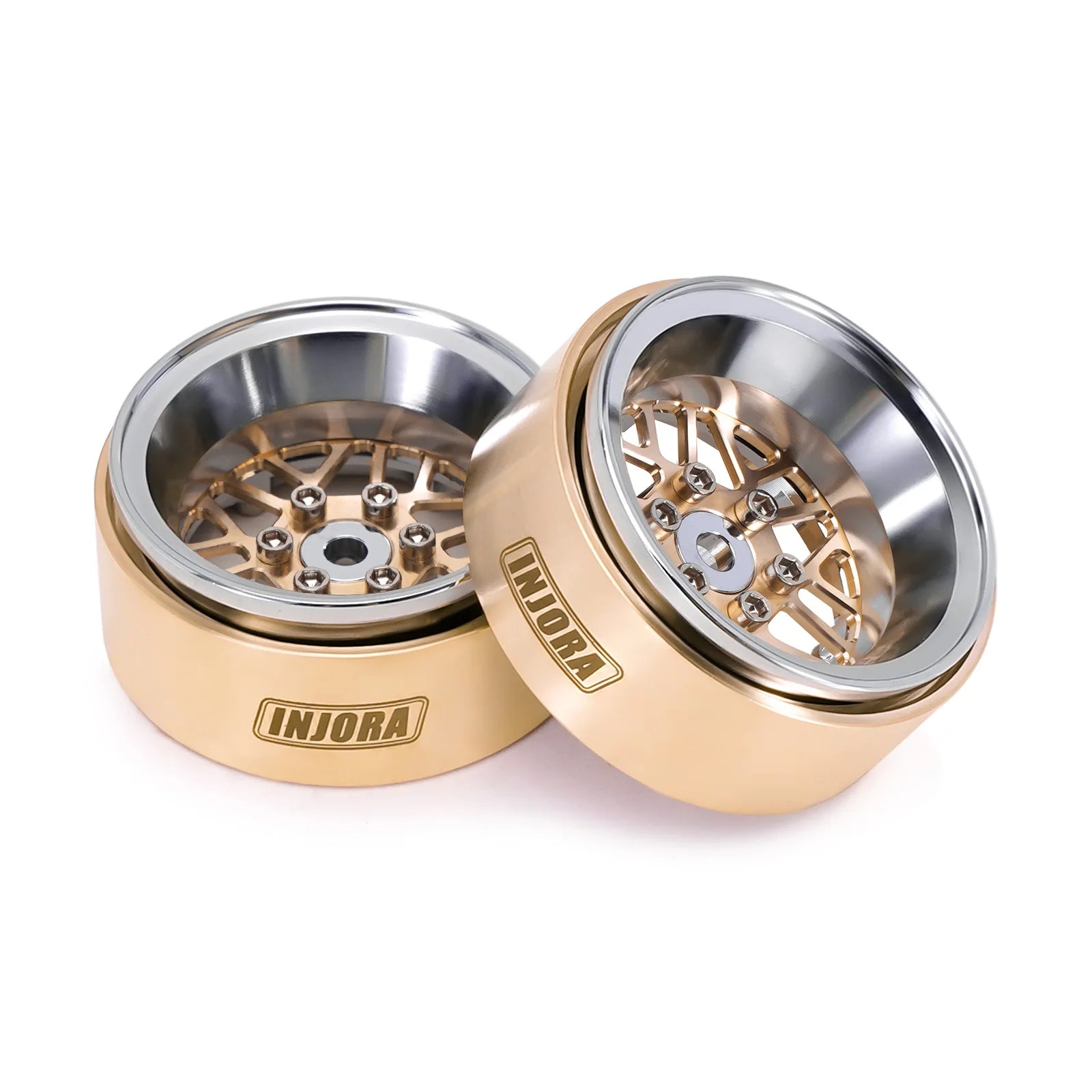 INJORA ModuWheel 1.3" Brass & Aluminum Beadlock Wheels, Negative Offset, for 1/18 1/24 RC Crawlers
