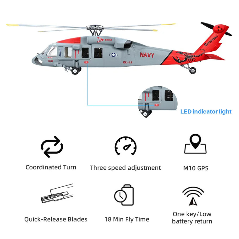 FLYWING MH-60 R Seahawk RC Helicopter LED light ACE ATT MH60R GPS helicopter MH60 rc helicopter 470 size MH60 Scale Helicopter