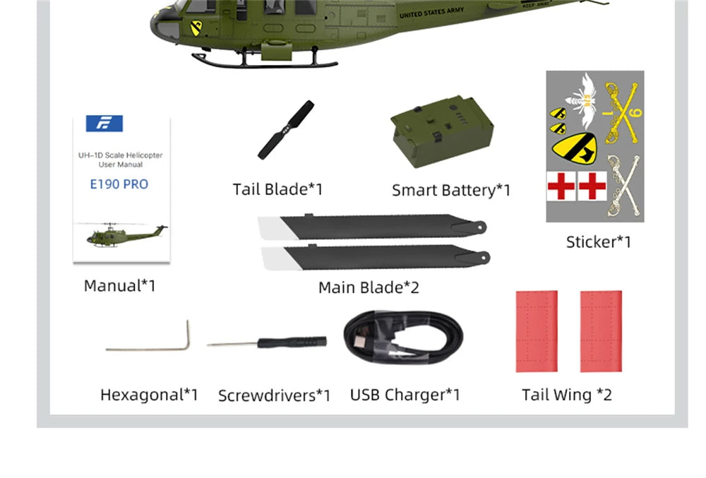 Eachine E190 PRO UH-1 6-Channel RC Helicopter Brushless Motor GPS Hold Altitude Scale Military Green Sealed Box