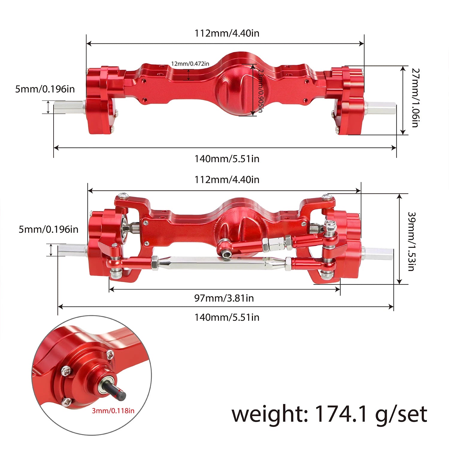 WPL C74 CNC Aluminum Front Rear Portal Axle Set Complete Axles For RC Car 1/16 WPL C14 C24 B14 B24 B16 B36 C64 C64-1 1/10 C74-1